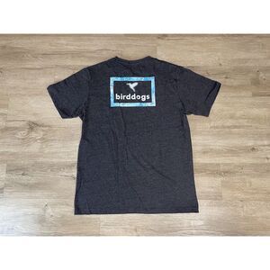 Bird Dog Bay Men's Dark Gray Tee with Blue Logo Accent